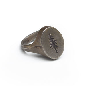 Rustic Tree Signet Ring in Shibuichi
