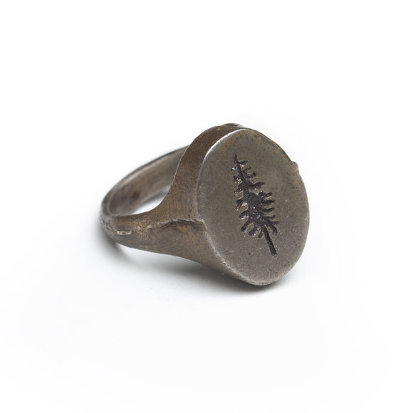 Rustic Tree Signet Ring in Shibuichi