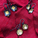Oxidized Silver drop earrings with gold