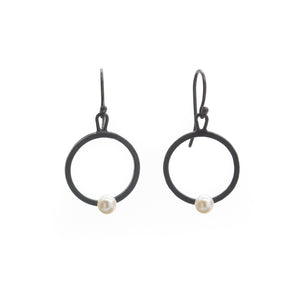 Black Hoop Dangle Earrings with Pearl