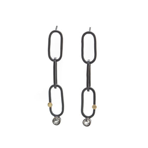 Chain Earrings with Topaz and Gold Dot