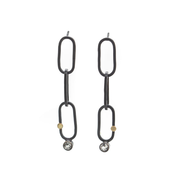 Chain Earrings with Topaz and Gold Dot