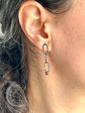 Chain Earrings with Garnet and Gold Dot