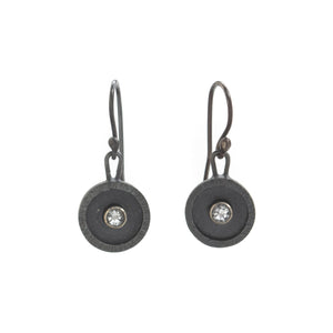 Hammered-edge Round Dangle Earrings with Topaz