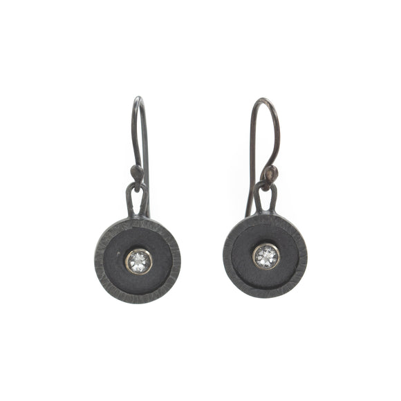 Hammered-edge Round Dangle Earrings with Topaz
