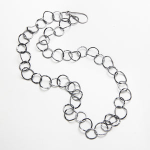 Oxidized hand forged silver chain necklace