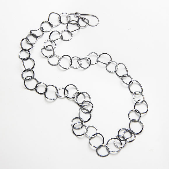 Oxidized hand forged silver chain necklace