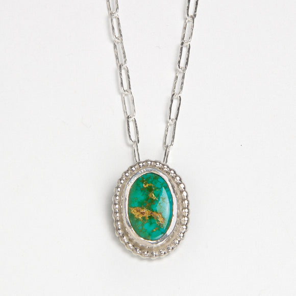 Turquoise on a fine silver paper clip chain