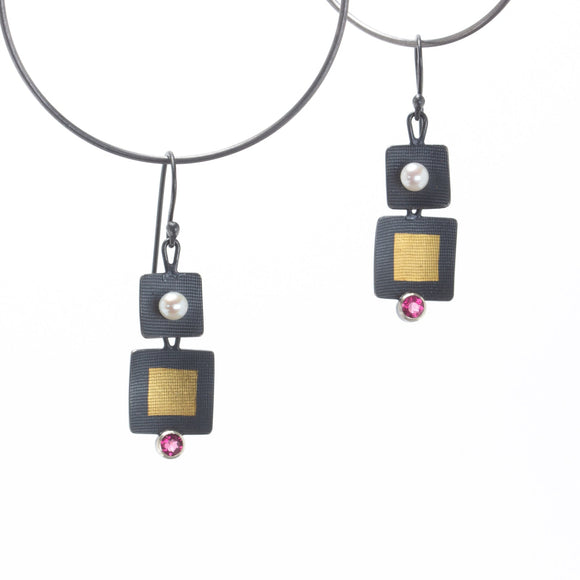 Golden Square Dangle Earrings