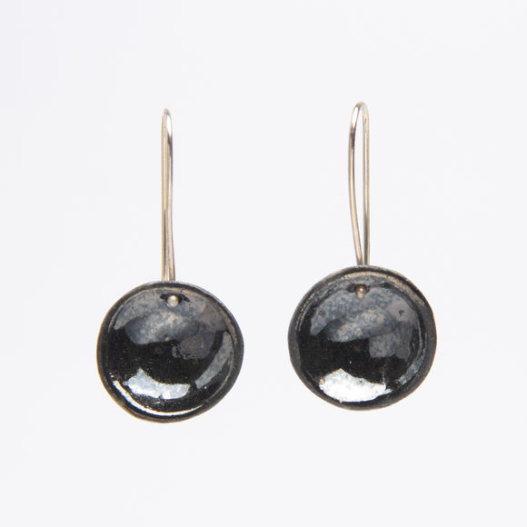 Shiny black  Porcelain Disc Earrings
