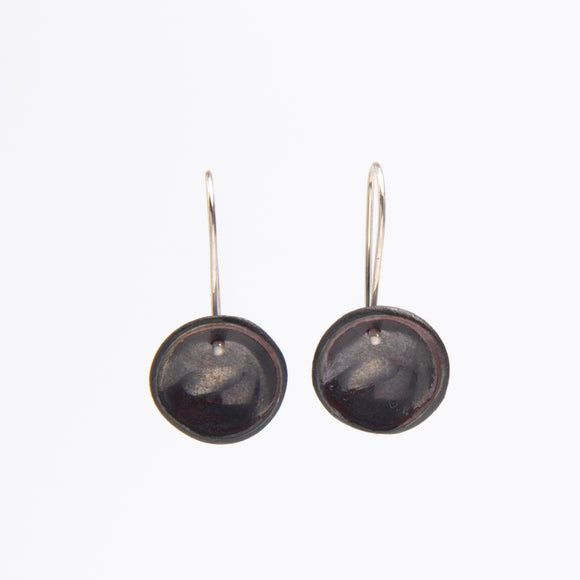 Small Shiny black Porcelain Disc Earrings