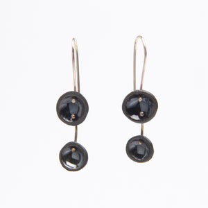 Double Shiny black  Porcelain Disc Earrings