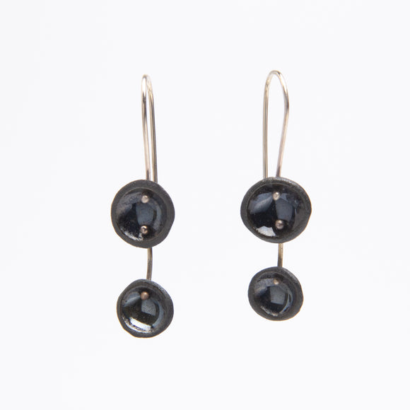 Double Shiny black  Porcelain Disc Earrings