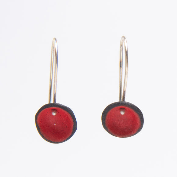 Black and Red Porcelain Disk Earrings