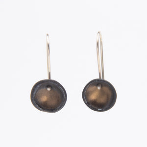 Single Disk Gold Sheen Black Porcelain Earrings