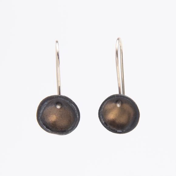 Single Disk Gold Sheen Black Porcelain Earrings
