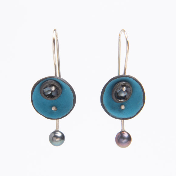 Layered Porcelain disc earrings with pearls
