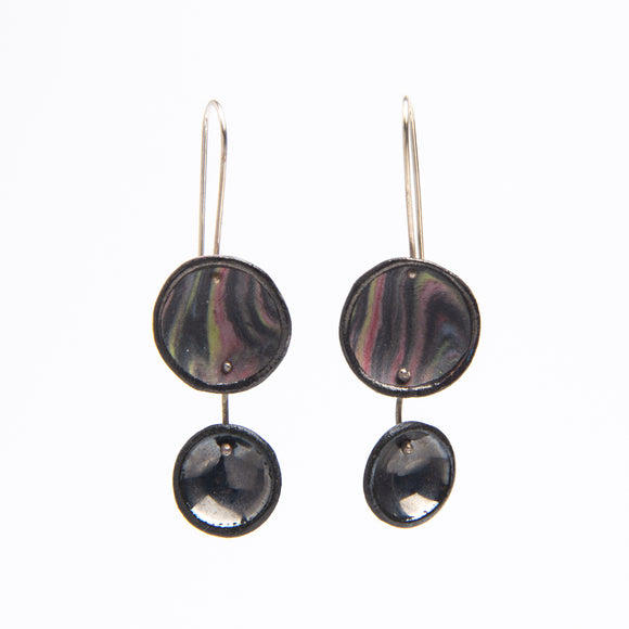 Double Disk Black Porcelain disc earrings