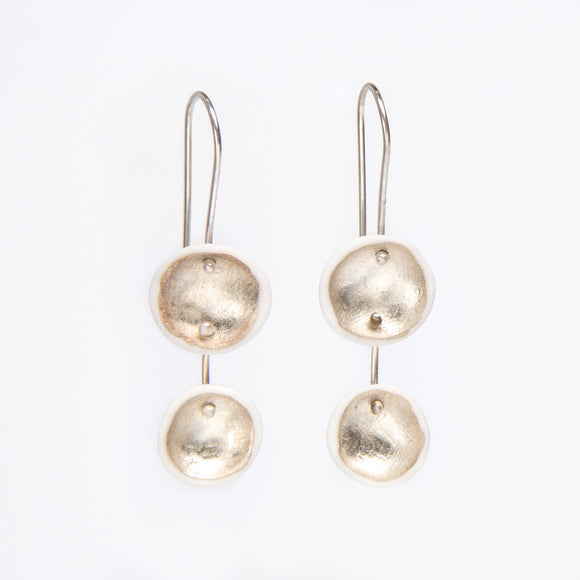 White and Silver Porcelain disc earrings