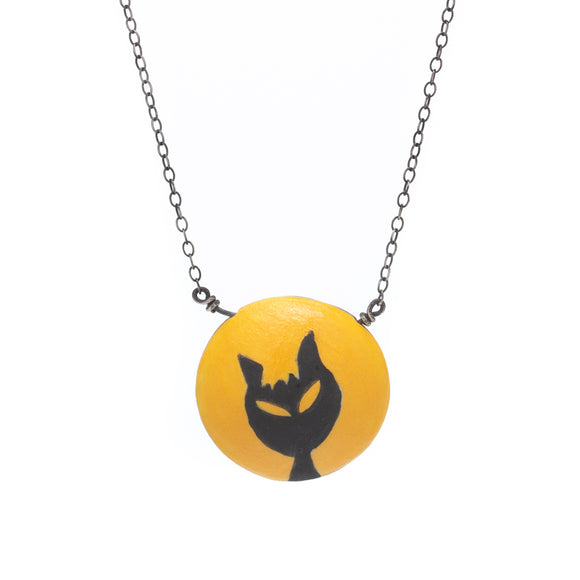 Large Black Cat Pendant - Inspired by Yukata