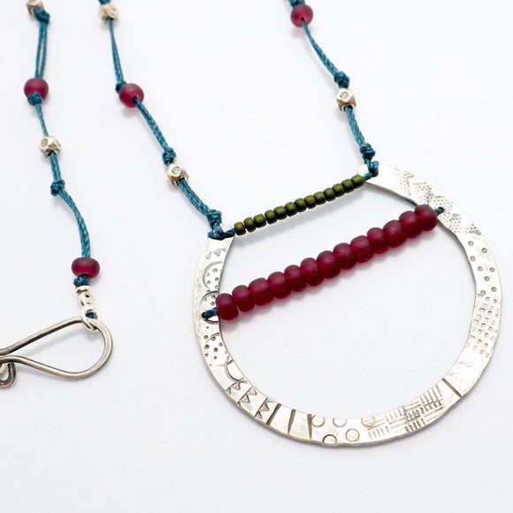 Boho Textured, Sterling Silver Moon with Beads