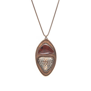 Bronze Pendant Necklace with Woven Metal and Agate