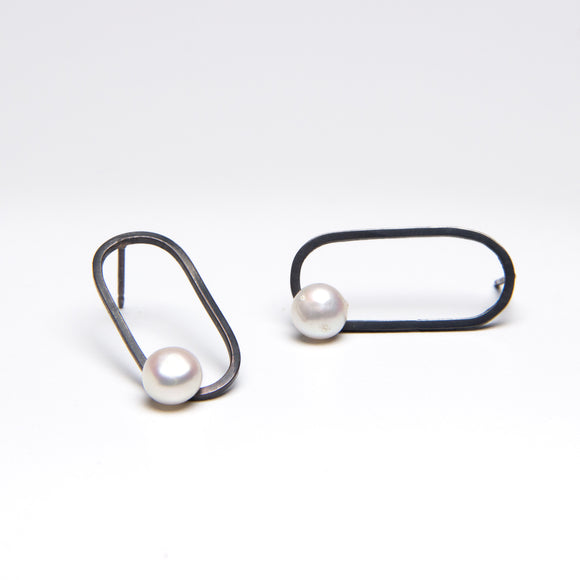 Oblong Pearl Post Earrings