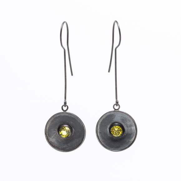 Lemon Quartz Disc Dangle Earrings