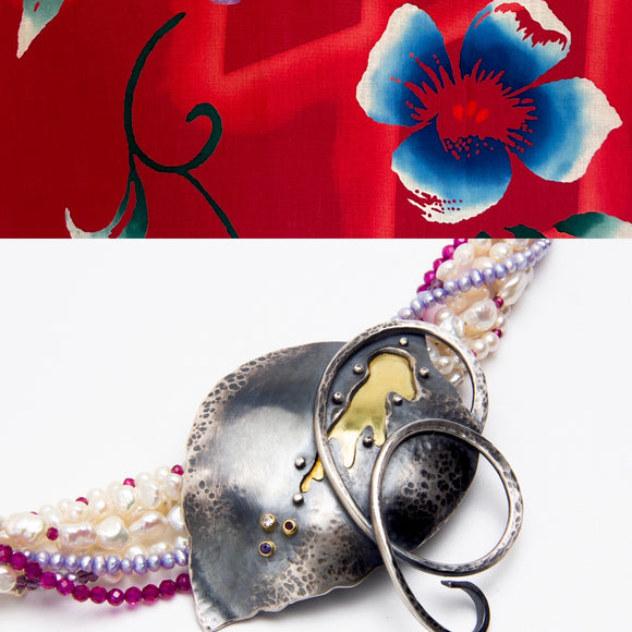 Forest Poppy - Leaf and pearl necklace