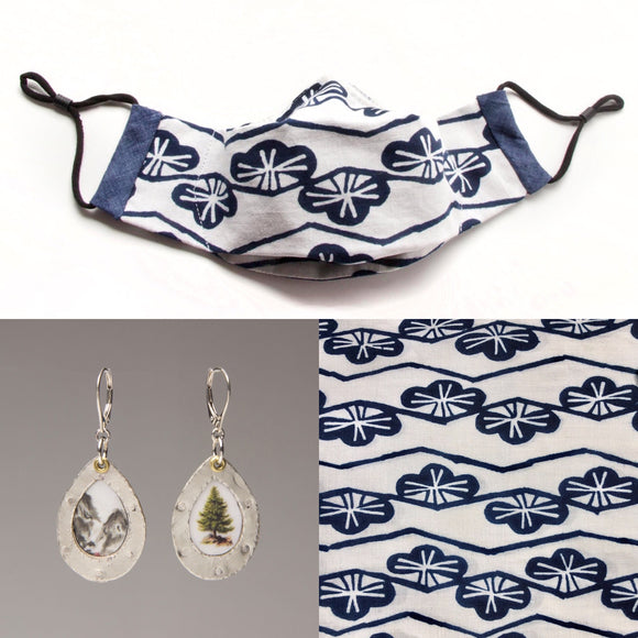 Nancy Hom  - Till I Am One with the Trees and Mountains Mask and mountain Earring Set vintage Japanese cotton