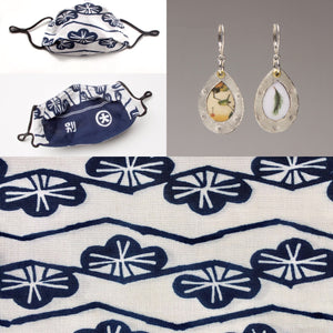 Nancy Hom  - Till I Am One with the Trees and Mountains Mask and Bird Earring Set vintage Japanese cotton