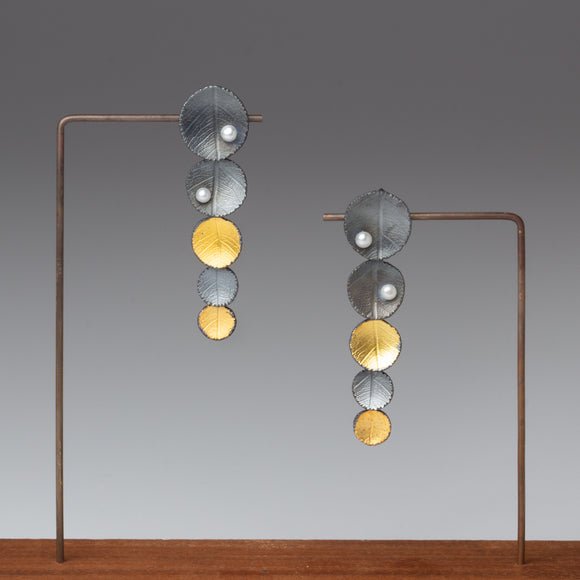 Trembling Aspen Leaves silver gold pearl long dangle