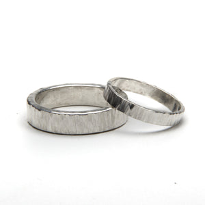 Cross Hammered and Polish Ring Set