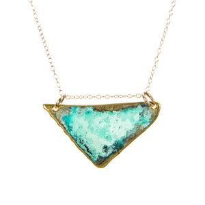 Triangle Green Patina Necklace brass gold-fill