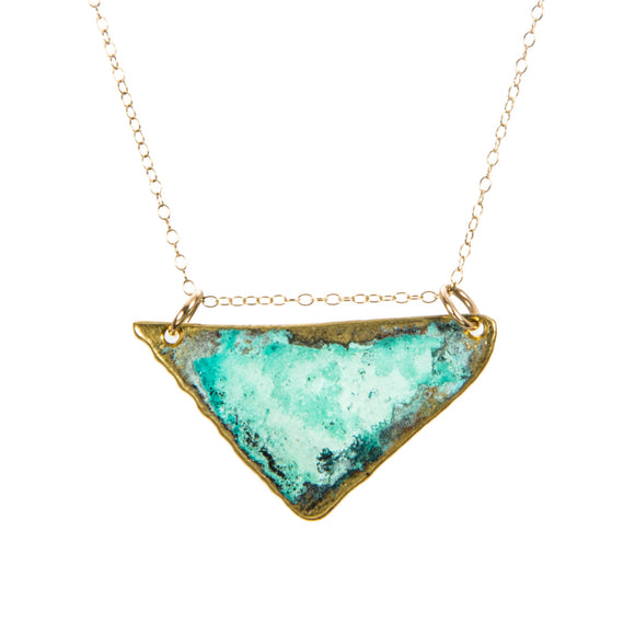 Triangle Green Patina Necklace brass gold-fill