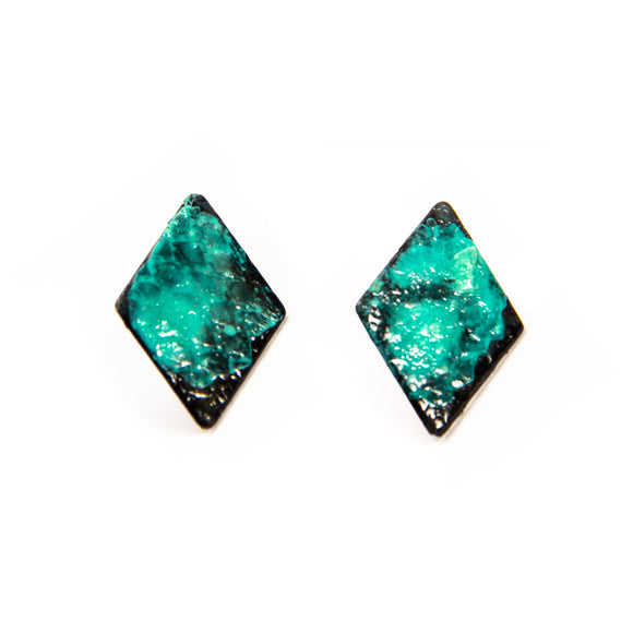 Patinated Brass Diamond Earrings