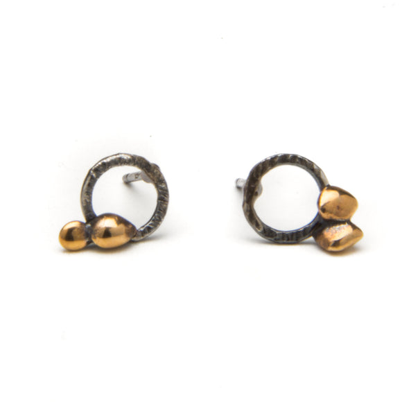 Hammered Silver Circle Earrings with Bronze Seeds