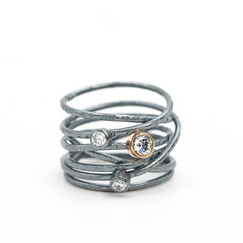 Oxidized Coil Ring with Cubic Zirconia