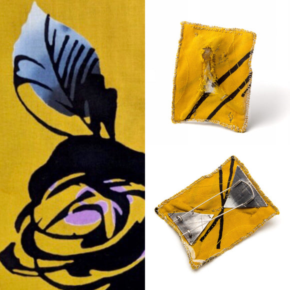 Molly Epstein - Torn yukata jewelry show vintage Japanese cotton roses silver and bone brooch
