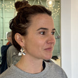 Silver Trillium Earrings with Sapphire