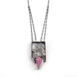 Cobalt Calcite and Reticulated Silver Necklace