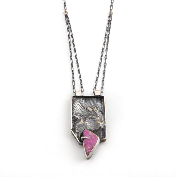 Cobalt Calcite and Reticulated Silver Necklace