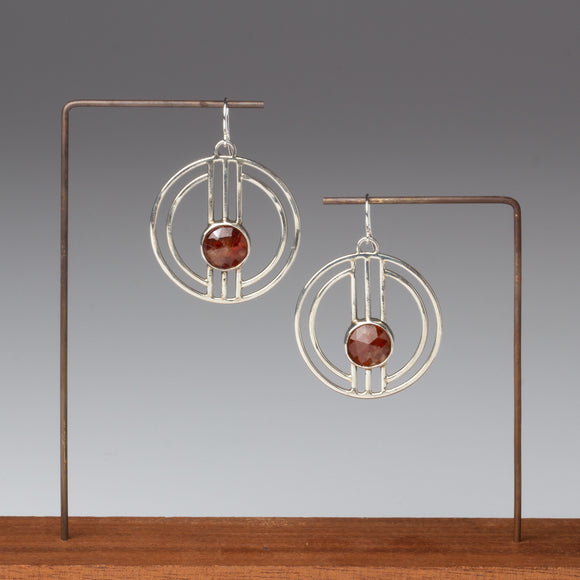 Hessonite and Sterling Deco Earrings