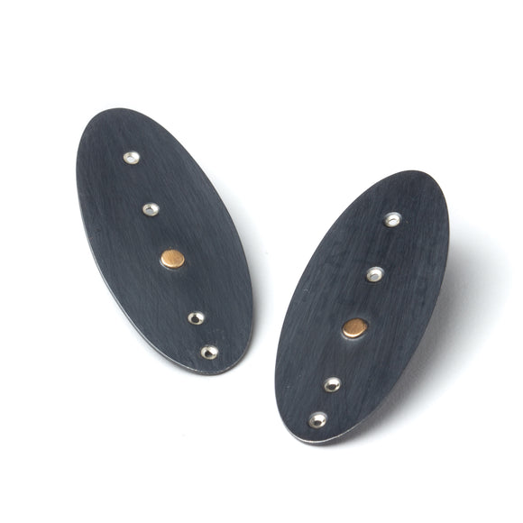 sterling silver, gold fill, patina post earring