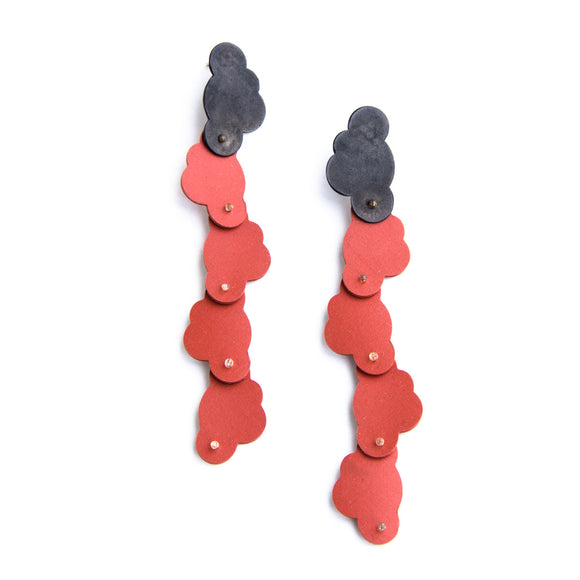 Cloud Earrings in Steel and Silicone sterling silver red