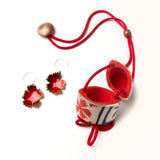 Helen Cowart - Inrō with Manju Netsuke and Earrings yukata jewelry show vintage Japanese cotton