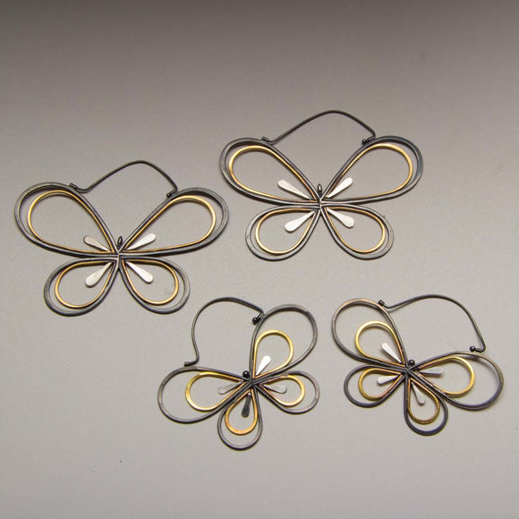 Dana Cassara - Yukata Jewelry Show My Hopeful Butterfly Hoops silver and 14k butterfly hoop earrings vintage Japanese cotton