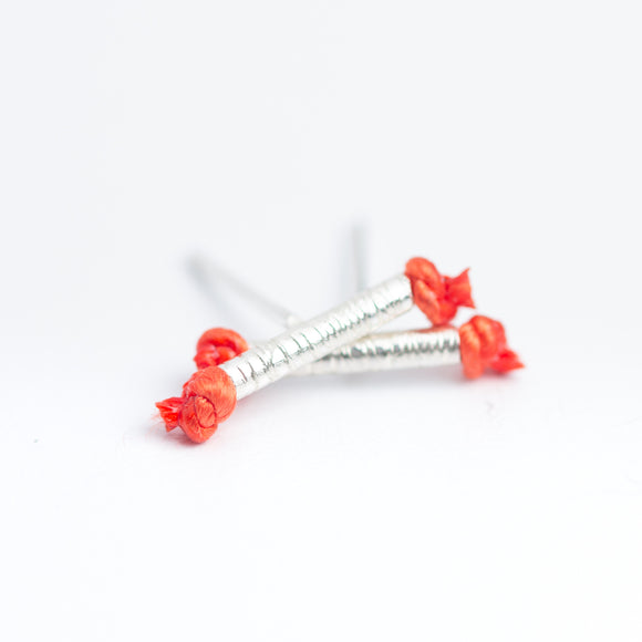 Petite Bar Stud with Coral Silk
