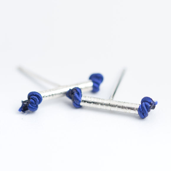 Petite Bar Stud with Dark Blue Silk