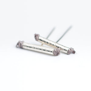 Petite Bar Stud with Gray Silk